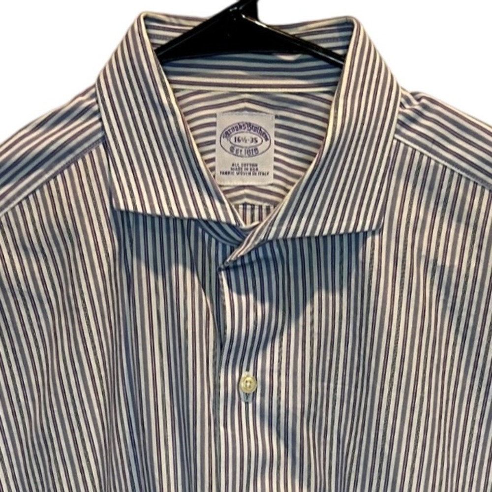 Brooks Brothers 16 1/2-35 Men's Purple Striped Long Sleeve Dress Shirt USA Italy
